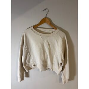 Aeropostale Womens Cropped Sweatshirt Long Sleeve Crew Neck‎ Size S Light Beige